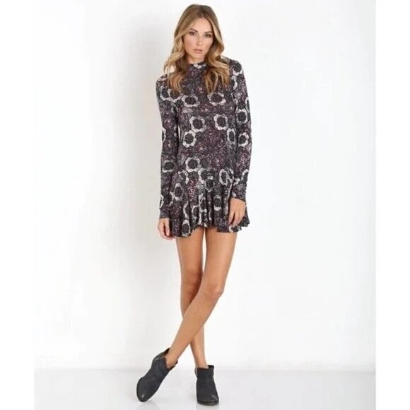 Free People Annabelle Purple Printed Long Sleeve Tunic Dress XS - Picture 2 of 9